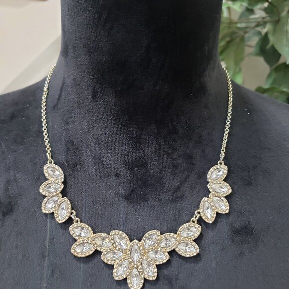 C Women's Gold Tone Clear Teardrop Rhinestones Princess Necklace - Picture 2 of 6